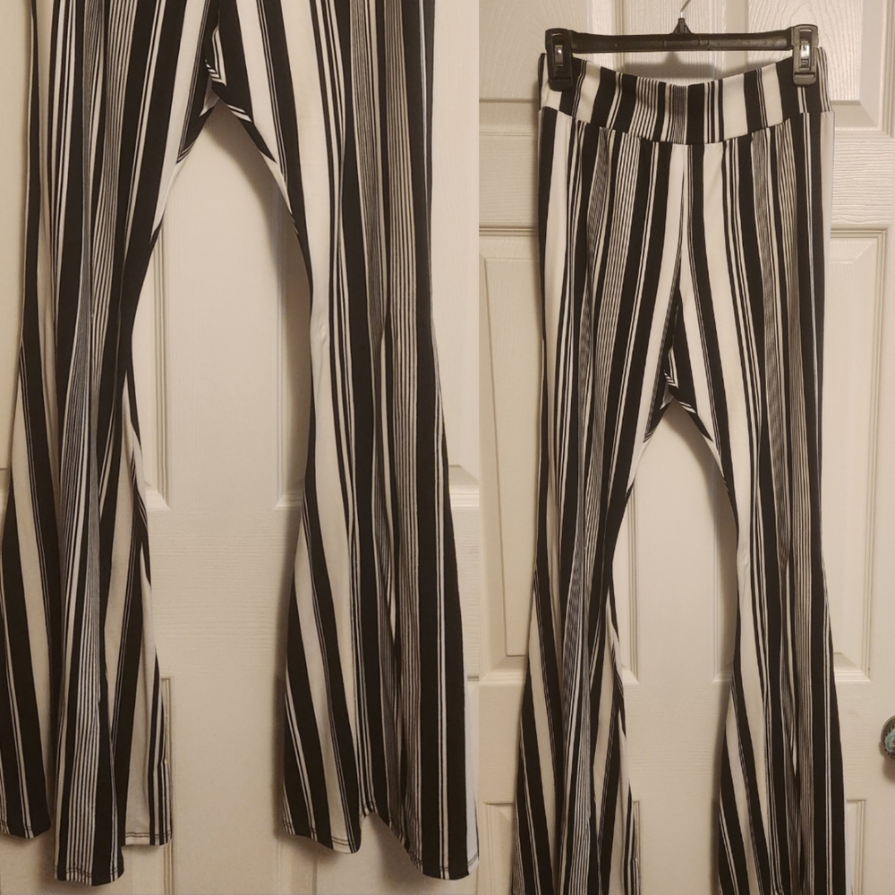 Black and White Striped Flare Pants